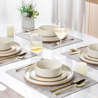 AmorArc Ceramic Dinnerware Set for 4 | Speckled Stoneware Plates and Bowls with unglazed terracotta | Scratch Resistant, Dishwasher & Microwave Safe Dishes Sets- 12-Pcs