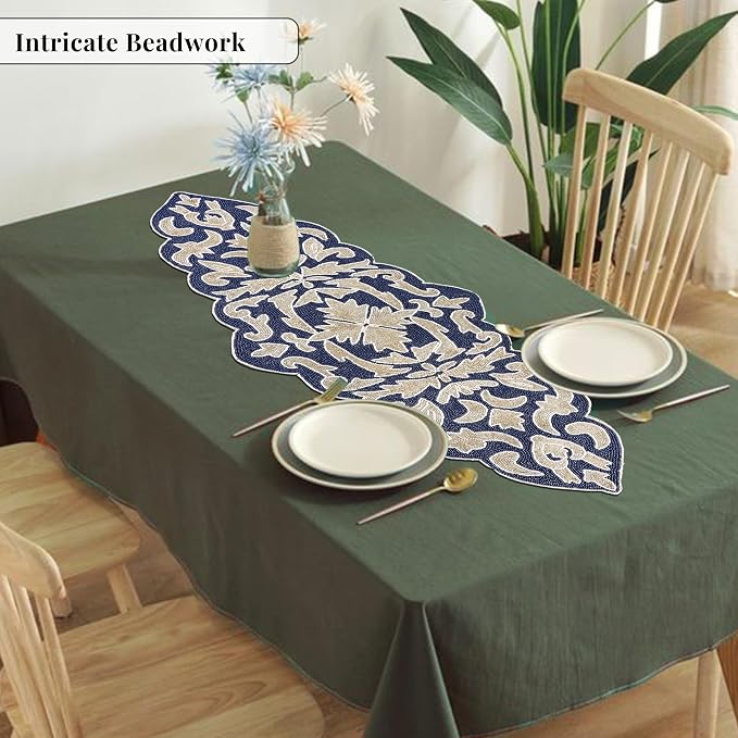 Beaded Table Runner, 36x13 | Glass beads on polyester satin backing, 36x13 in - Image 8