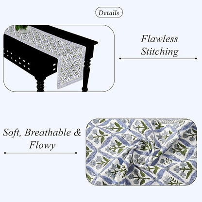 Light Steel Blue Hand Block Print 100% Cotton Table Runner 16x70 Inch | Perfect - Image 2
