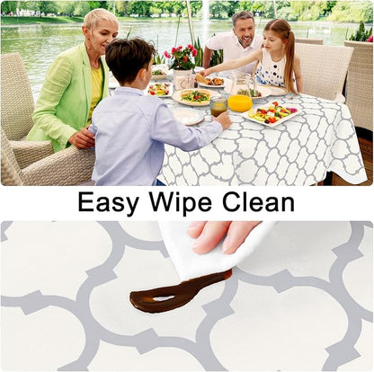 Smiry Rectangle Table Cloth, Waterproof Vinyl Tablecloth with Flannel Backing for Rectangle Tables, Wipeable Spillproof Plastic Tablecloths for Dining, Camping, Indoor and Outdoor (60"x120", Beige)
