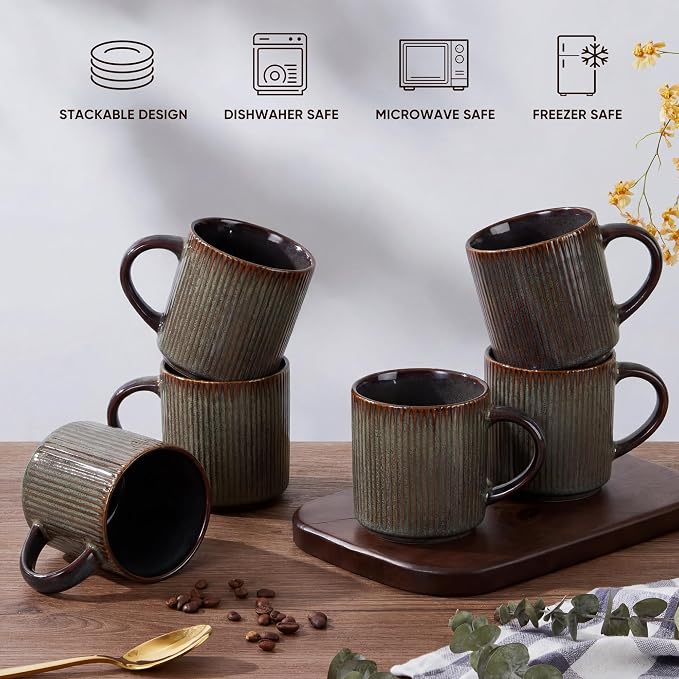 E-far 12 oz Coffee Mugs Set of 6, Stoneware Coffee Cups - Image 8