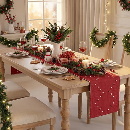 Artoid Mode Red Farmhouse Rustic Cotton Woven Table Runner, Seasonal Christmas - Image 6