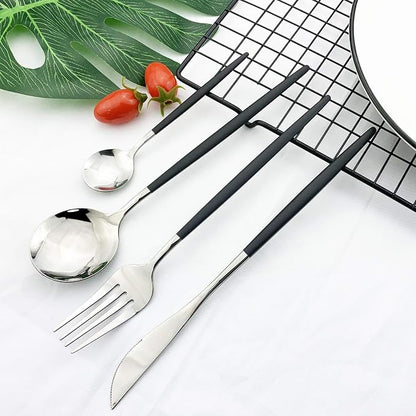 JASHII Flatware Serving Set 24 Piece, Stainless Steel Silverware Set, Titanium - Image 2