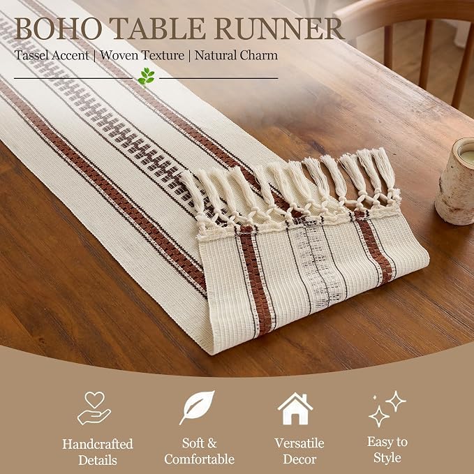 Baccessor Boho Macrame Table Runner, Terracotta Cotton Woven Table Runner - Image 5