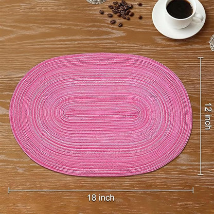 Noctiflorous Oval Braided Placemats Set of 4 Woven 12x18 Inch Non Slip Washable Heat Resistant Place Mats Tablemats for Dining Kitchen Party Daily Table Decor Dinner Mats (Hot Pink, 4)