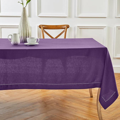 Solino Home Linen Purple Tablecloth 54 x 72 Inch - Classic Hemstitch, 100% Pure Linen Rectangular Tablecloth - Machine Washable Table Cloth for Valentines, Spring, Easter