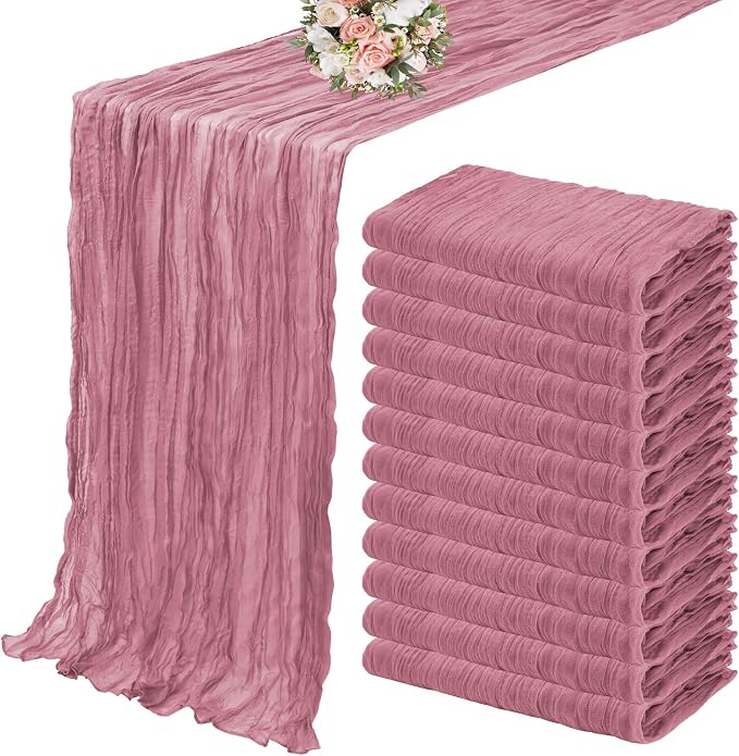 YMHPRIDE 12 Pack Cheesecloth Table Runner 35x120in Dusty Rose Table Runner | by YMHPRIDE