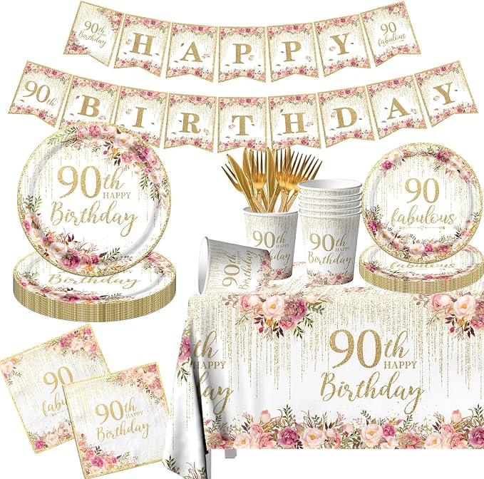 90th Birthday Party Tableware, Includes Plates, Tablecloth, Serves 20 by Unknown