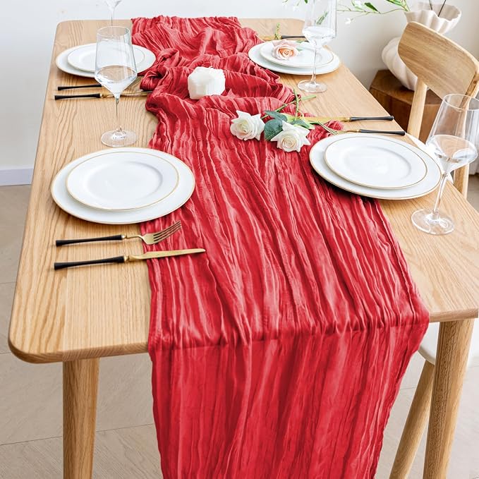 Cheesecloth Table Runner Red 10FT Boho Gauze Runner, 2 Pack | 120 Inch Cheese - Image 6