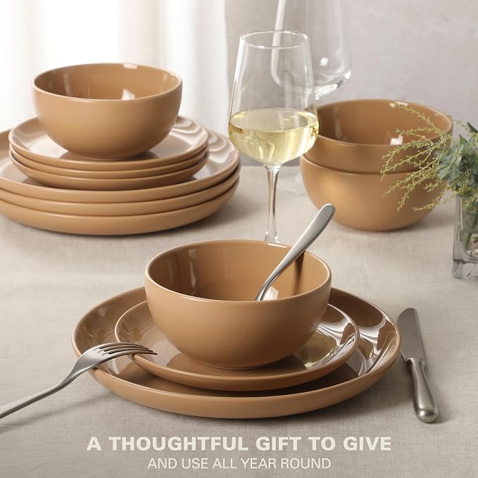 Gibson Home Rockaway 12-Piece Round Stoneware Dinnerware Set, Service - Image 4