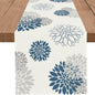 Blue Gray Table Runner Dahlia Pinnata Flower Beige Table Runners Modern Elegant by WHOMEAF