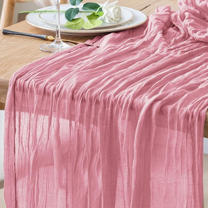 Cheesecloth Table Runner 10FT Pink Boho Gauze Rustic Sheer Table Runners | by Xiomot