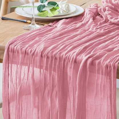 Cheesecloth Table Runner 10FT Pink Boho Gauze Rustic Sheer Table Runners | by Xiomot