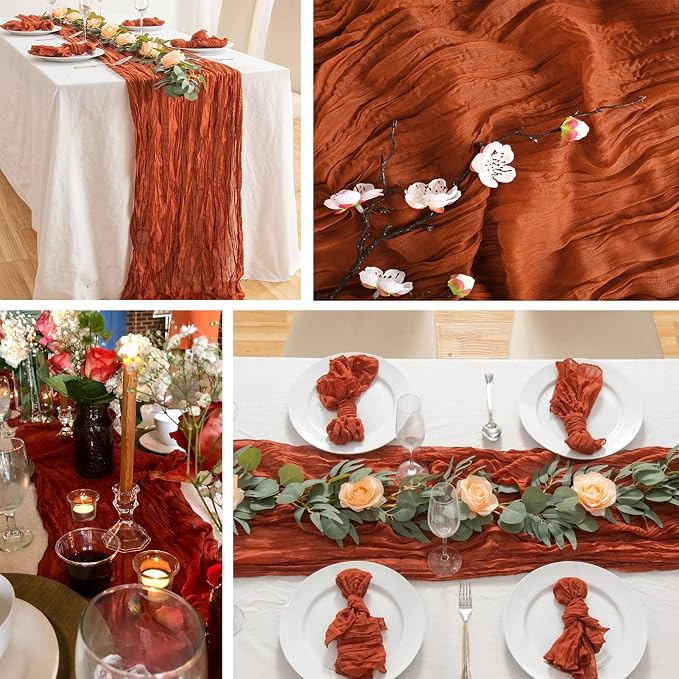 4 Pack Terracotta Cheesecloth Table Runner 20 x 120 inch Gauze Table Runners 10 - Image 4