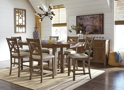 Signature Design by Ashley Moriville Vintage Casual Dining Room Buffet or Server with 4 Cabinets & Center Display Shelf, 2 Drawers, Wood, 56" Wide, Brown