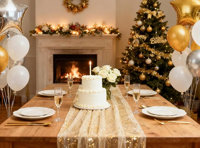 2Pcs Gold Table Runner 10FT Gauze Glitter Wedding Party Decorations | - Image 6