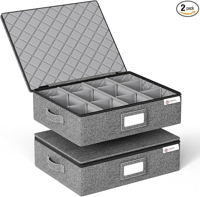 Cup and Mug Storage Box with Hard Shell and Dividers by YEARNINGHOME