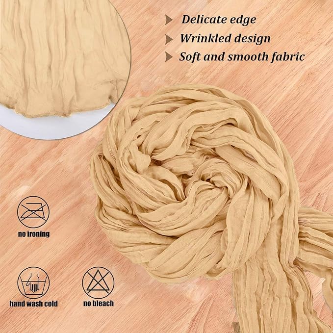 Cheesecloth Table Runner 13.3FT Champagne Gold Boho Gauze Table Runner Wedding - Image 3