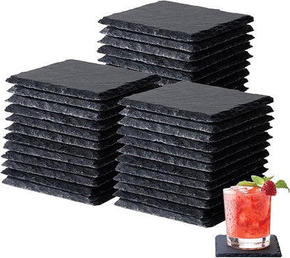 Slate Coasters Set of 36,4-Inch Black Square Stone Drink Coasters with Scratch-Resistant Backing,Durable Tabletop Protection for Home Office Kitchen,Ideal Housewarming Wedding Gifts