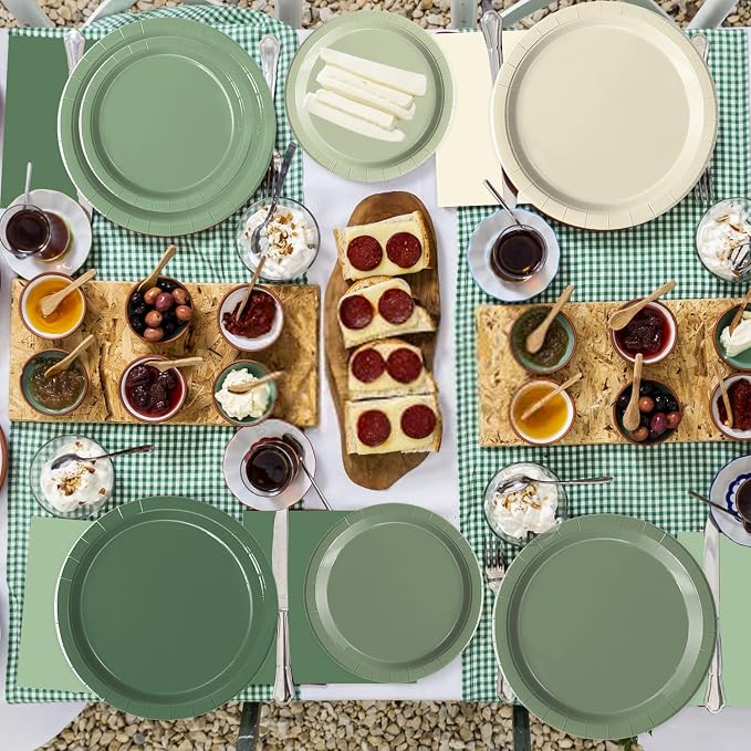Oigco 60 PCS Sage Green Paper Plates, Sage Green Birthday Decorations, Gradient - Image 3