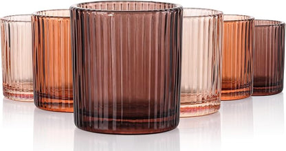 JOVGANK Mini Amber Shot Glasses Set of 6 – 1.5oz Small Vintage Ribbed Glassware by JOVGANK