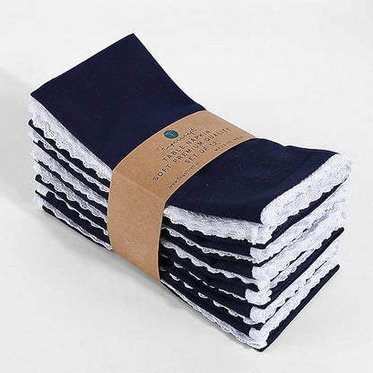 Fingercraft Dinner Cloth Napkin Cotton Linen Set of 12 Mitered Corners with Natural Elegant Lace for Everyday Use Napkins are Pre Shrunk and Good Absorbency with Lace 20x20 in Navy