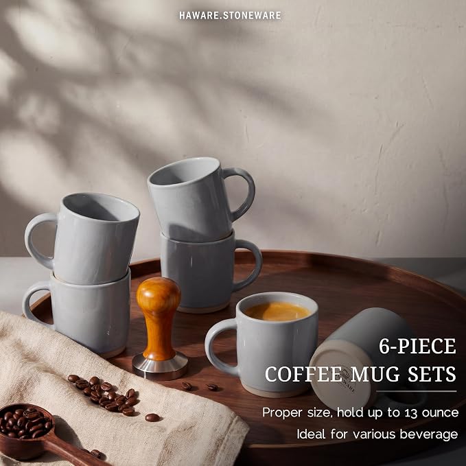 HaWare 13OZ Coffee Mugs Set of 6, Stoneware Coffee Cups, Ceramic Latte Mug - Image 3