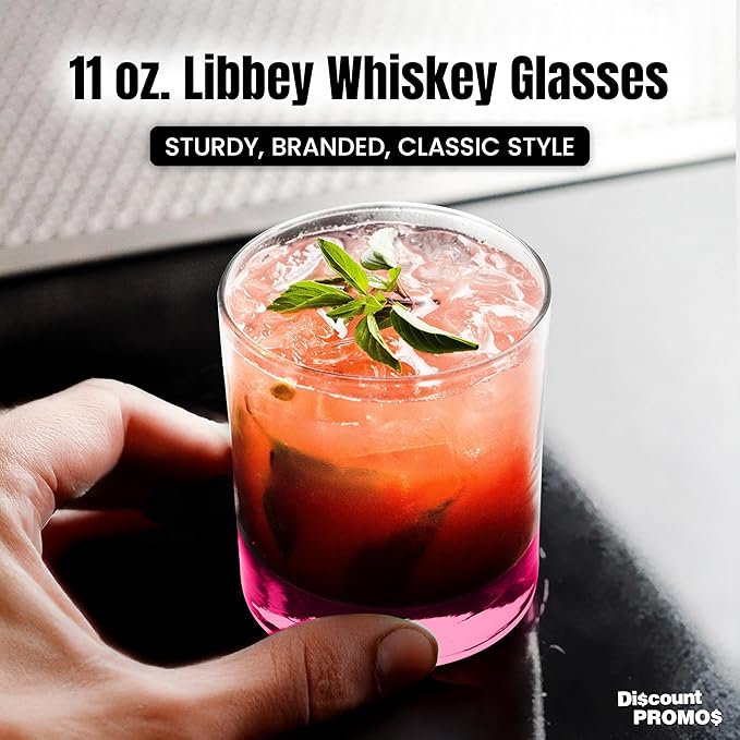 Whiskey Glasses by Libbey 10 oz. Set of 10, Bulk Pack - Heavy Base Old Fashioned Glass, Perfect for Scotch, Bourbon, Whiskey, Cocktail - Pink