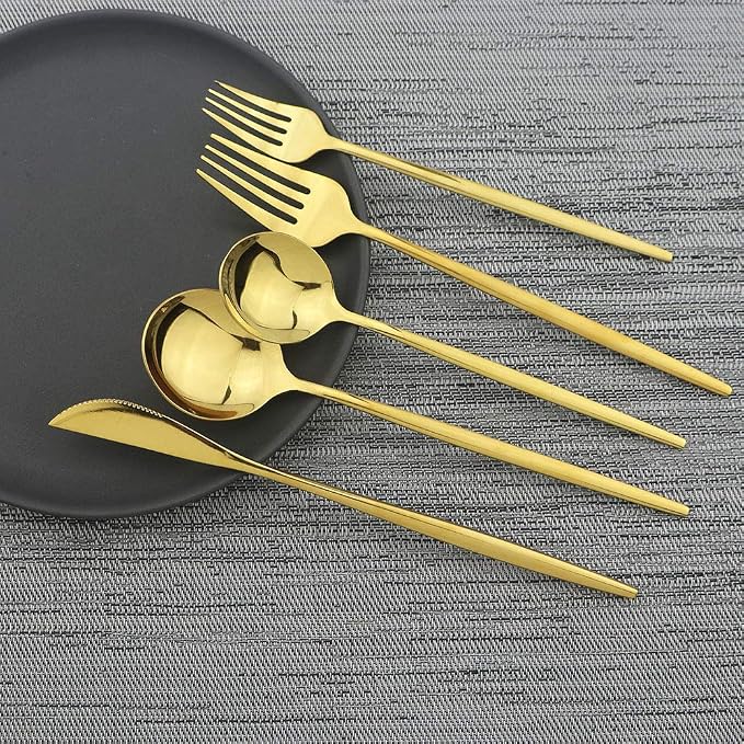 Shiny Gold Silverware Set, JASHII 20-Piece Stainless Steel Satin Finish - Image 3