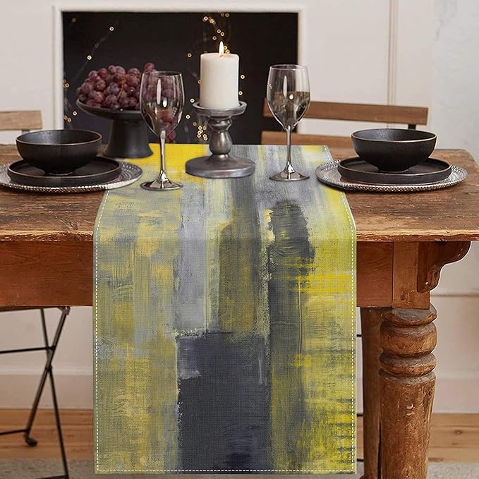 Emvency Table Runner, 13x72 Inch, Abstract Art Modern | Yellow Grey Dining Decor by Emvency