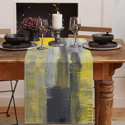 Emvency Table Runner, 13x72 Inch, Abstract Art Modern | Yellow Grey Dining Decor by Emvency