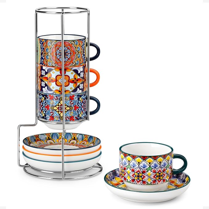 vancasso 8 Oz Espresso Cup Set of 4, Bohemian Ceramic by vancasso