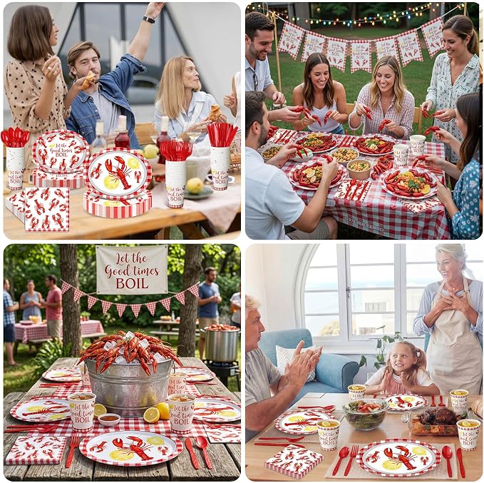 350 Pcs Crawfish Boil Party Decorations 12 in Disposable Oval Plates and - Image 7