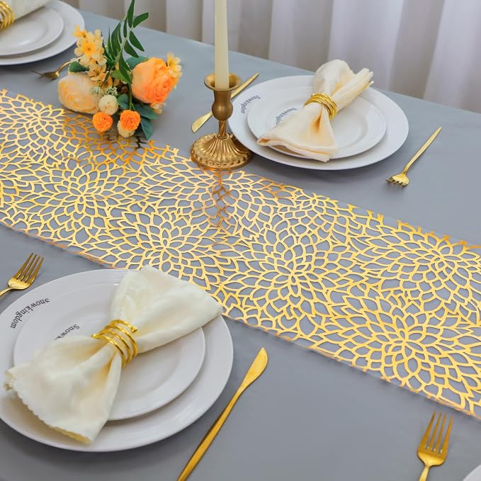 Snowkingdom 2 PCS Gold Table Runner 108 Inches Long - Image 6