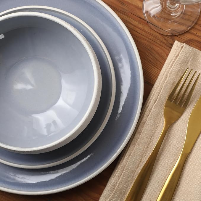 Gibson Elite Pacifco Beach Plates and Bowls Sets, 12-Piece Stoneware Dinnerware - Image 7