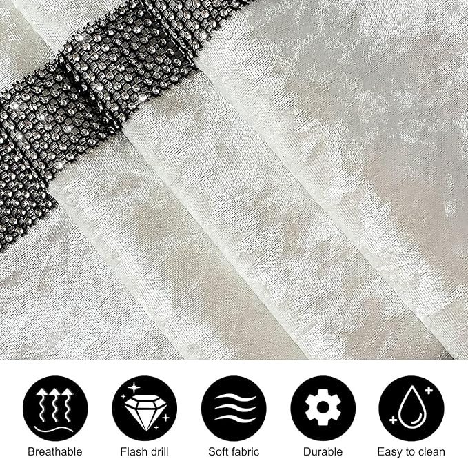 Elegant Sequin Rhinestone Creamy White Table Runner, Ombre Velvet, Double-Layer - Image 6