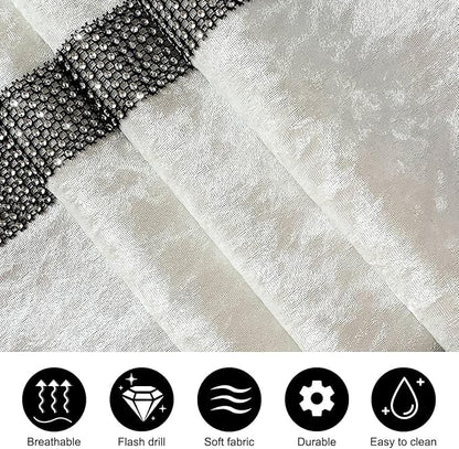 Elegant Sequin Rhinestone Creamy White Table Runner, Ombre Velvet, Double-Layer - Image 6
