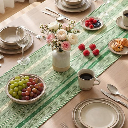 Artoid Mode Emerald Farmhouse Stripe Braided Table Runner 12x72 Inch | Holiday - Image 4