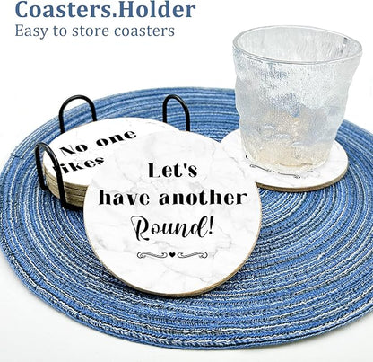 Funny Cork Drink Coasters Absorbent with Holder 6 Pcs Absorbing Stone Funny Drink Coaster Gift Set Housewarming New Home Apartment Kitchen House Decor Gift for Women Men