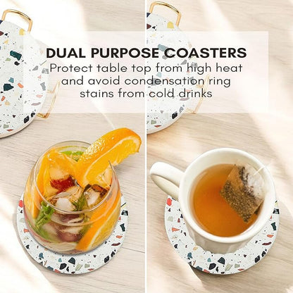 Absorbent Terrazzo Drink Coasters Set of 6 with Holder, Ceramic Drink Coasters for Coffee Table Decor, Water-Absorbing Stone Coasters (Mosaic)