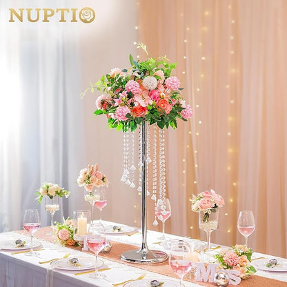 Nuptio 2 Pcs 27.6inch Tall Wedding Centerpieces Silver Vases Crystal Flower Vase Metal Flowers Stand for Party Tables Decorations - Elegant Bulk Weddings Decoration Table Chandelier Centerpiece stands
