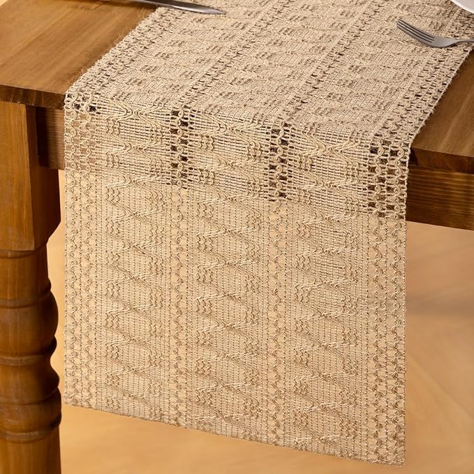 Burlap Boho Table Runner Farmhouse Jute Bamboo Table Runner 12x36 Inch | Small - Image 4