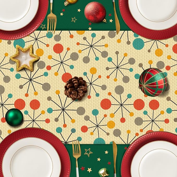 Mid Century Burlap Table Runner Seasonal Spring Fall Kitchen Dining Linen Table - Image 4