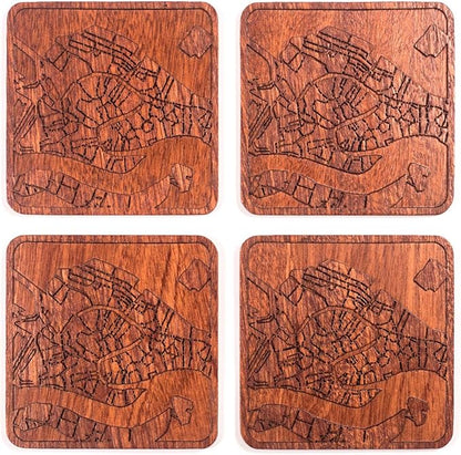 Venice Map Coaster by O3 Design Studio, Set of 4, Sapele Wooden Coaster with city map, Multiple city optional, Handmade
