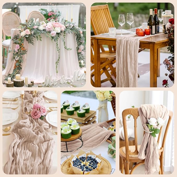Cheesecloth Table Runner 10FT 2Pcs Nude Pink Boho Gauze Sheer Table Runners | - Image 7