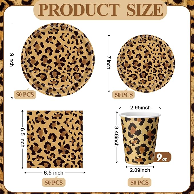 Funnymoom 250 Pcs Leopard Print Plates Napkins and Cups Cheetah Print Party - Image 2