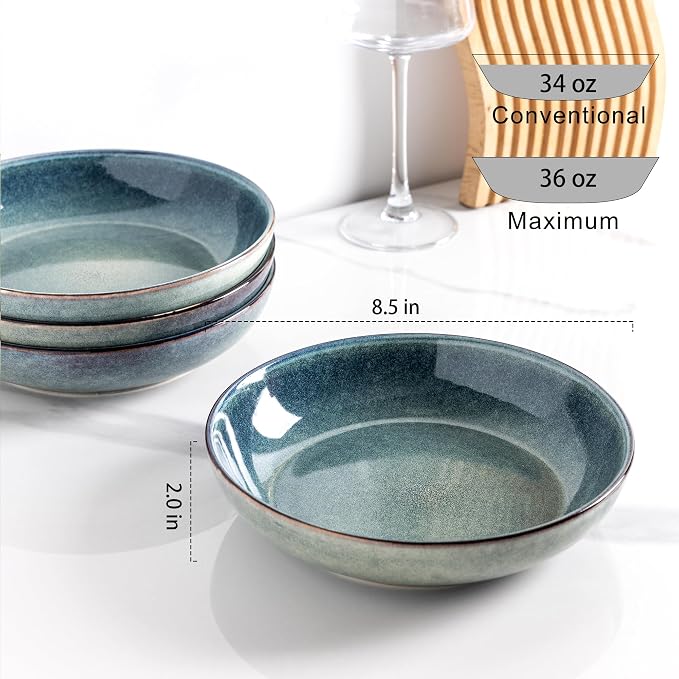 AmorArc 8.5’’ Ceramic Pasta Bowls Set of 4, 36oz Large Stoneware Bowls Set | - Image 2