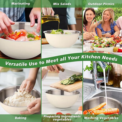 12 Pcs 2.2qt Stainless Steel Mixing Bowls Nesting Metal Prep Salad Bowls with Scale Reusable Baking Cooking Food Soup Storage Organizers for Kitchen Refrigerator