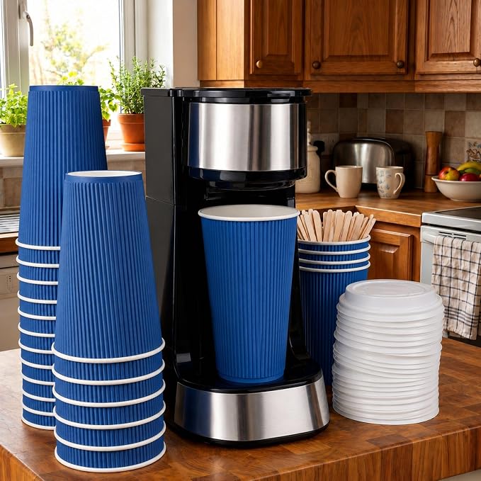 Restaurantware 16 Ounce Ripple Wall Disposable Coffee Cups, 500 Insulated - Image 3