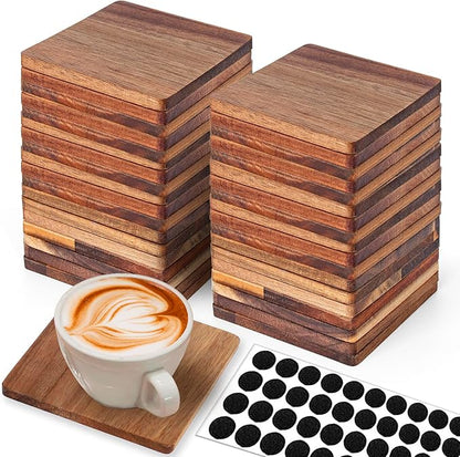 36 Pieces Unfinished Wood Coasters, 4 Inch Square Acacia Wooden Coasters by Aweyka